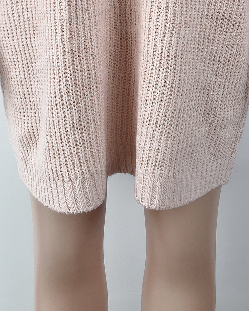 Robe pull en tricot surdimensionnée à col roulé pour femme, couleur unie, manches longues, décontractée, élégante, grande taille