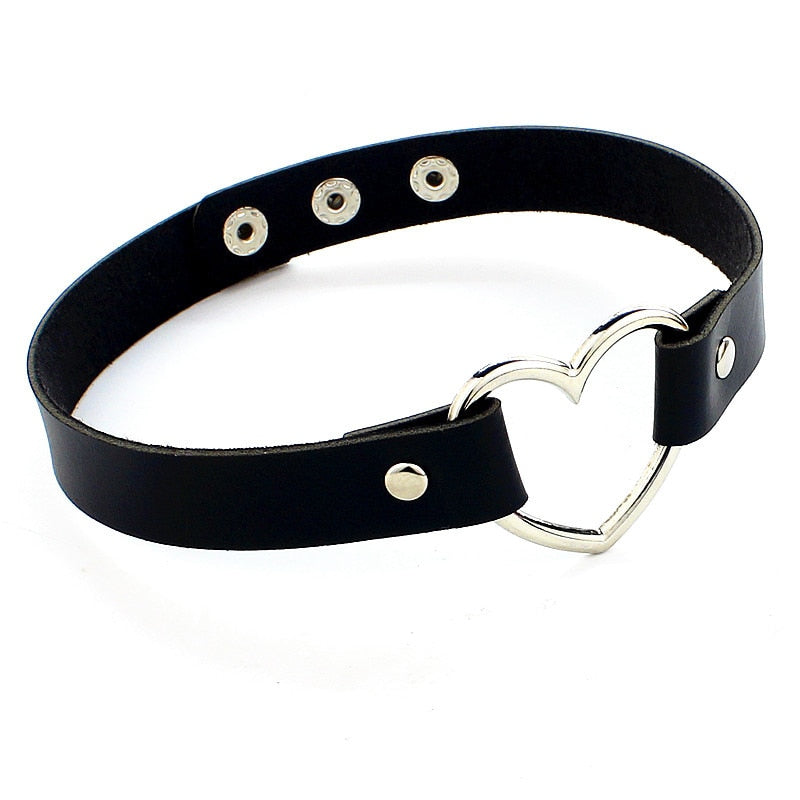Nouveau ras-de-cou gothique punk en cuir PU avec chaîne et cœur