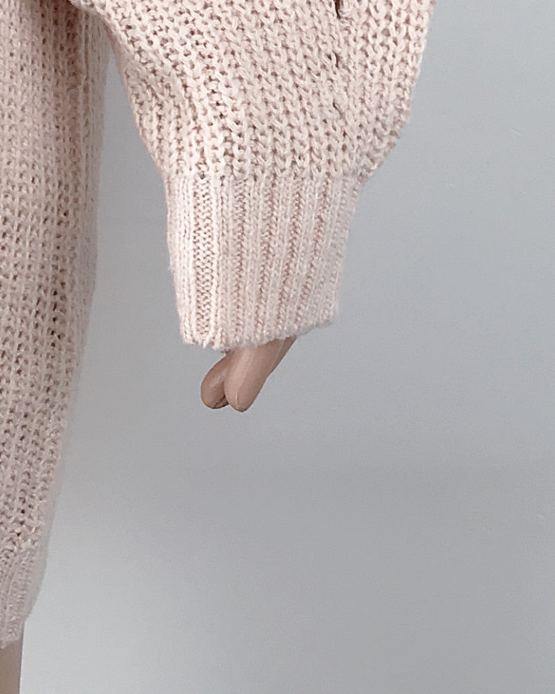 Robe pull en tricot surdimensionnée à col roulé pour femme, couleur unie, manches longues, décontractée, élégante, grande taille