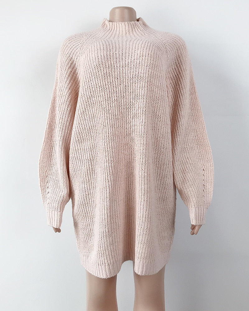 Robe pull en tricot surdimensionnée à col roulé pour femme, couleur unie, manches longues, décontractée, élégante, grande taille