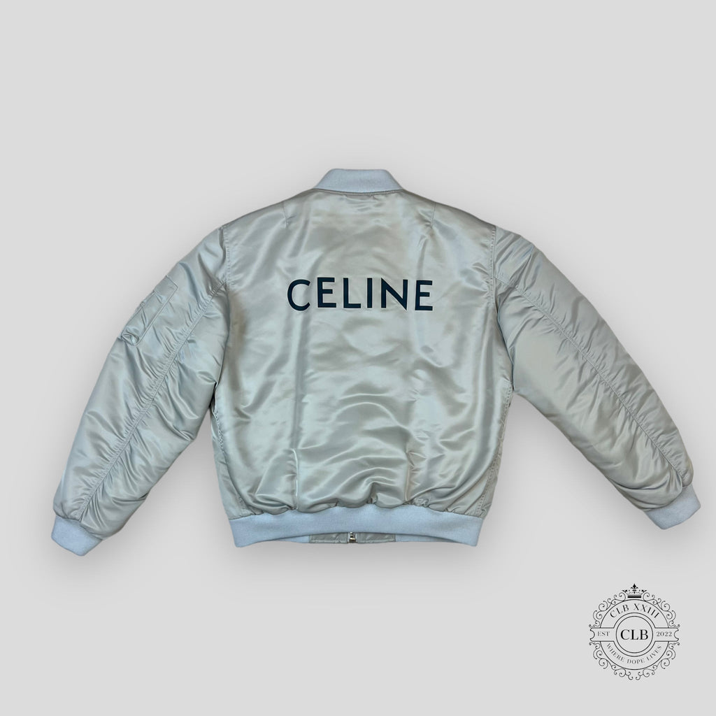 Celine Homme Oversized Chain Logo Bomber in Silver