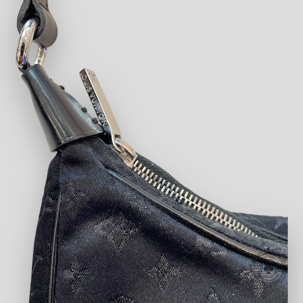 Louis Vuitton Small Black Satin & Leather Trim Monogram Boulogne Baguette