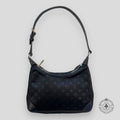 Louis Vuitton Small Black Satin & Leather Trim Monogram Boulogne Baguette