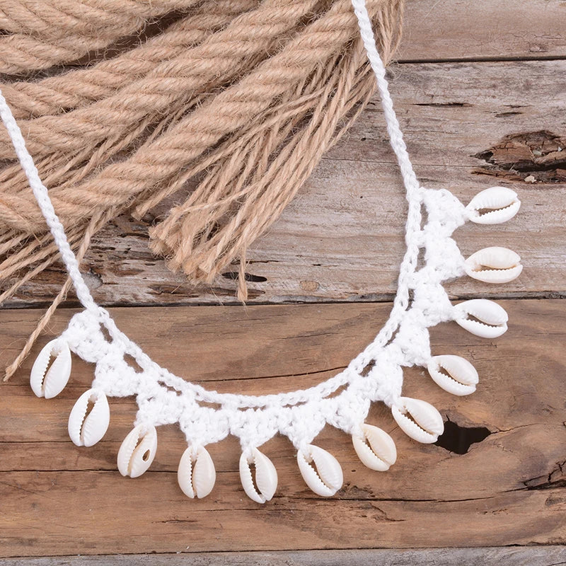 Collier ras du cou coquillage, coquillages cauris naturels, corde ras du cou