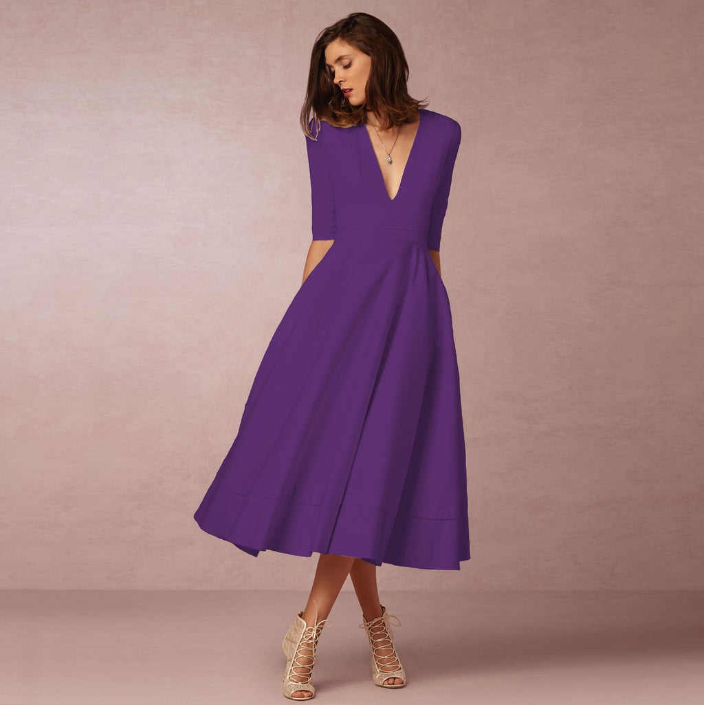 Robe de soirée sexy pour femme col V profond manches longues
