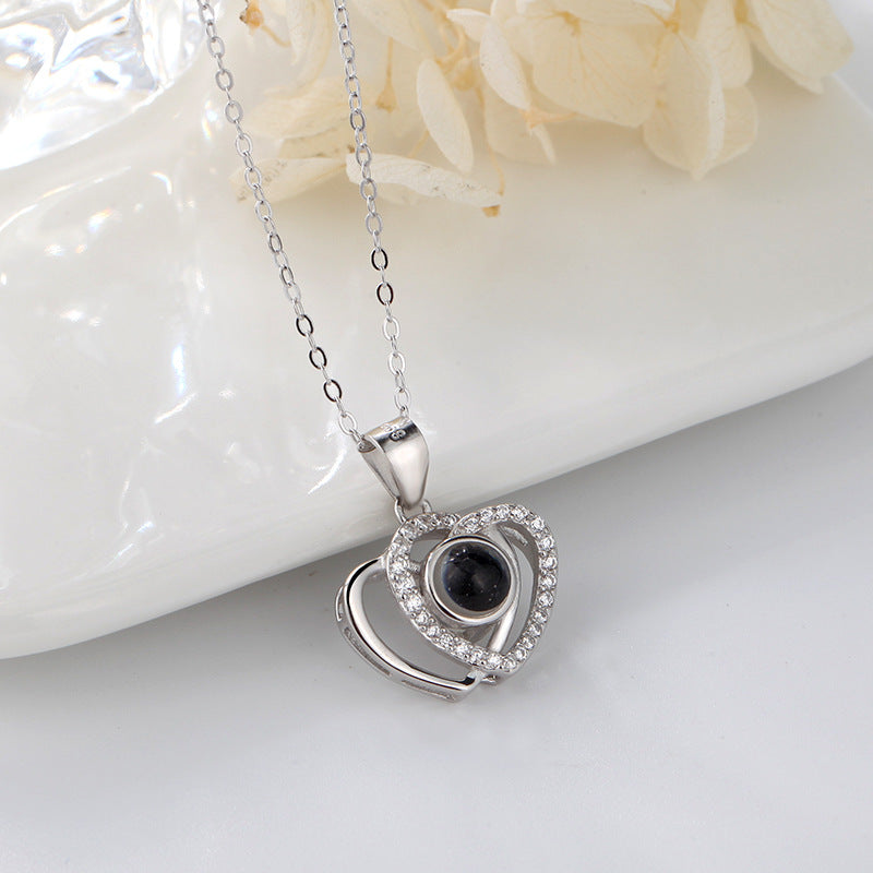 Je t'aime double cœur projection collier chaîne de clavicule