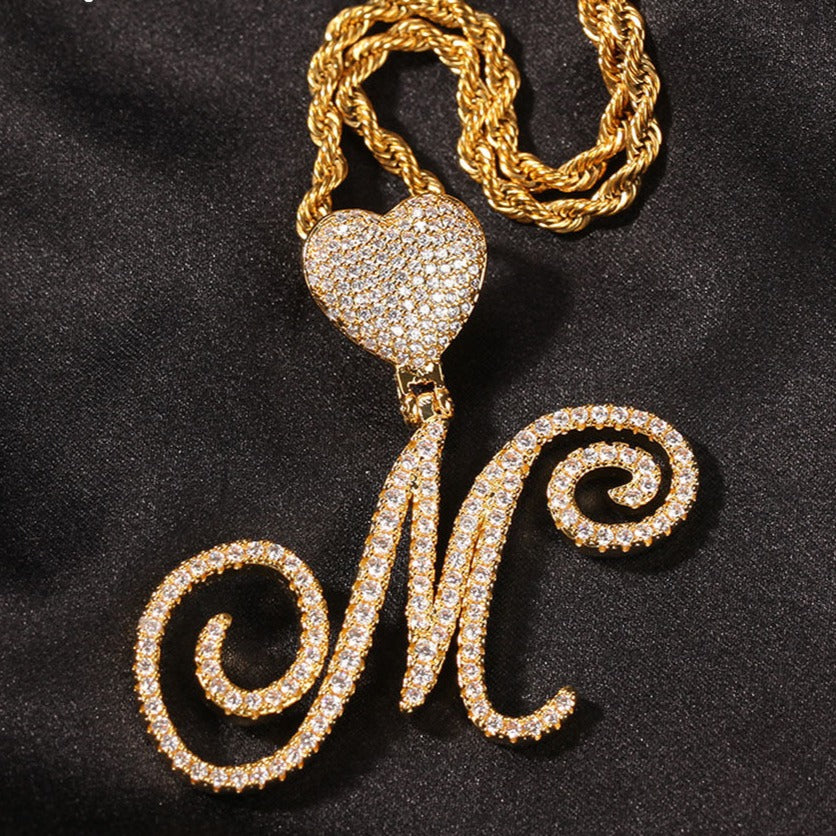 Pendentif zircon amour tête de bouton floral lettre diamant hip hop