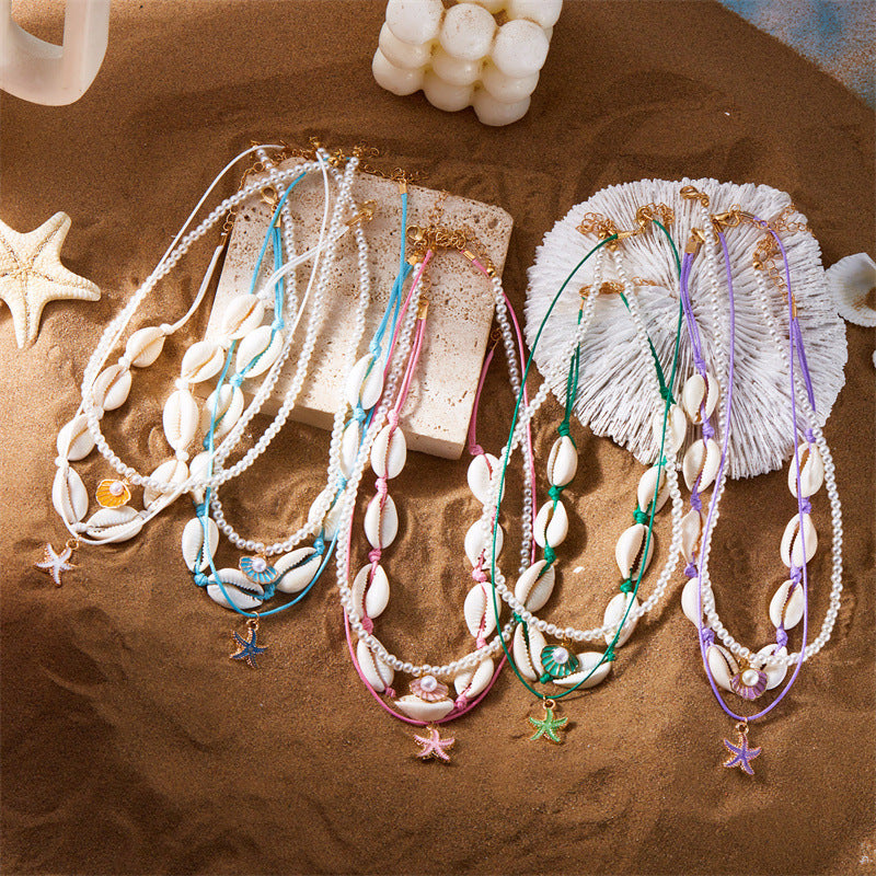 Collier étoile de mer perle collier multi-couches empilable