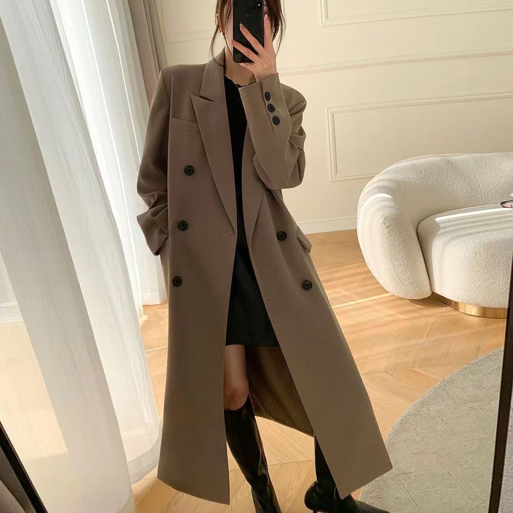Manteau long à col et à double boutonnage