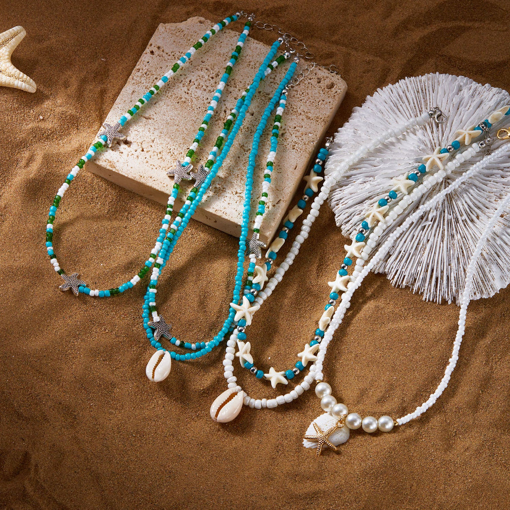 Collier étoile de mer perle collier multi-couches empilable