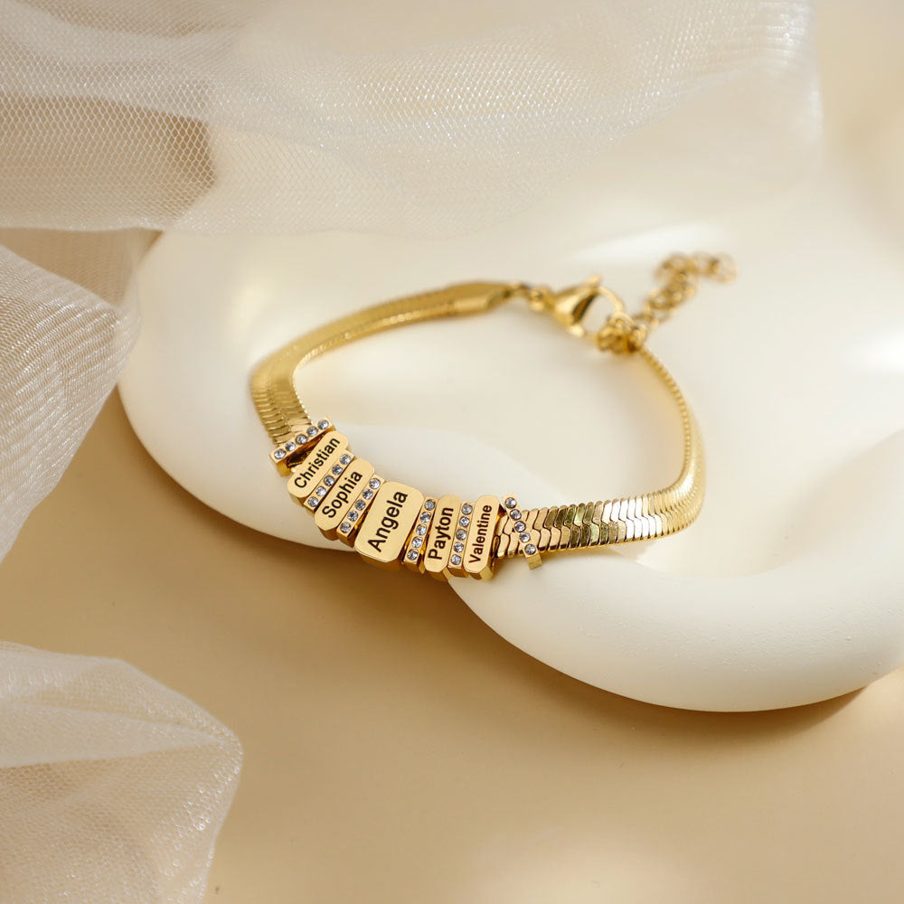 Bracelet plat en chaîne serpent à gravure diamant