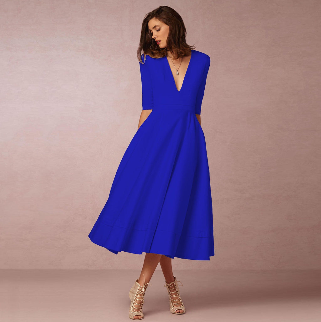 Robe de soirée sexy pour femme col V profond manches longues