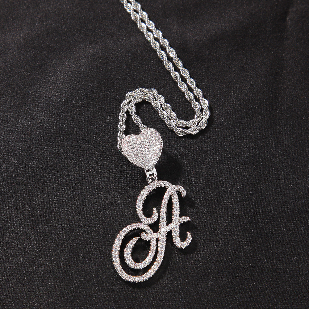 Pendentif zircon amour tête de bouton floral lettre diamant hip hop