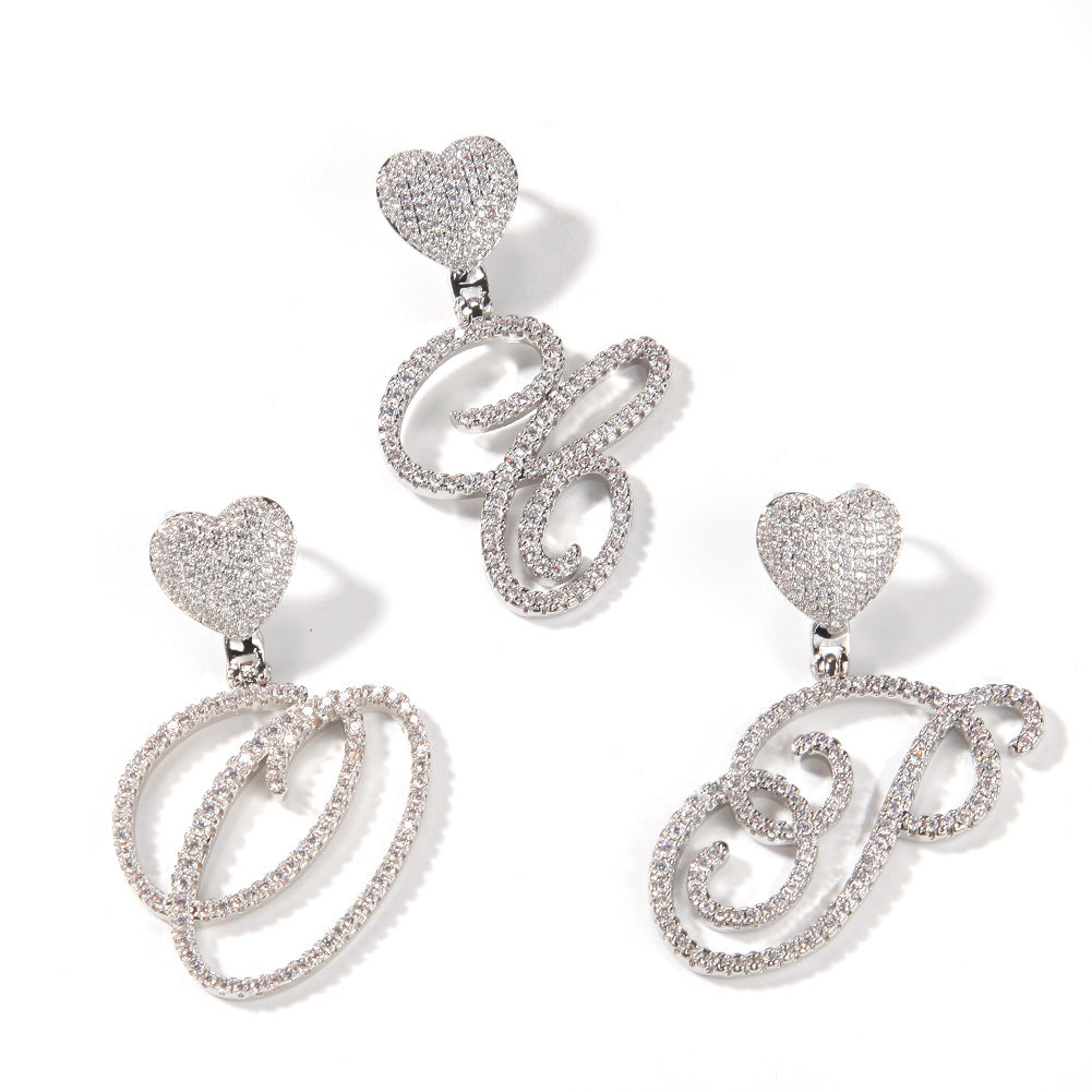 Pendentif zircon amour tête de bouton floral lettre diamant hip hop
