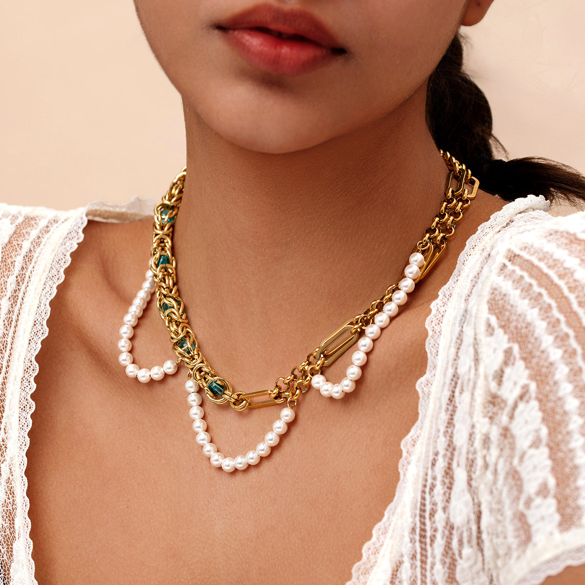 Collier en or perlé double rang