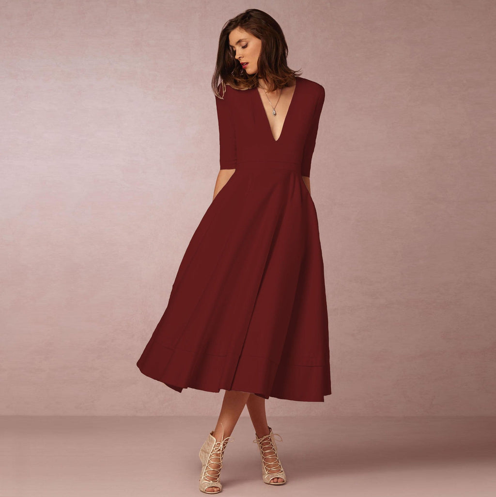 Robe de soirée sexy pour femme col V profond manches longues