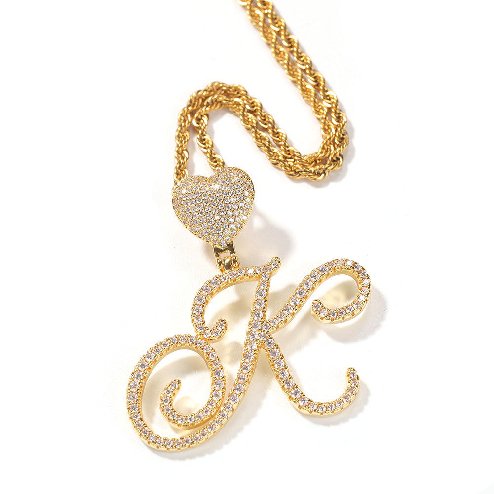Pendentif zircon amour tête de bouton floral lettre diamant hip hop