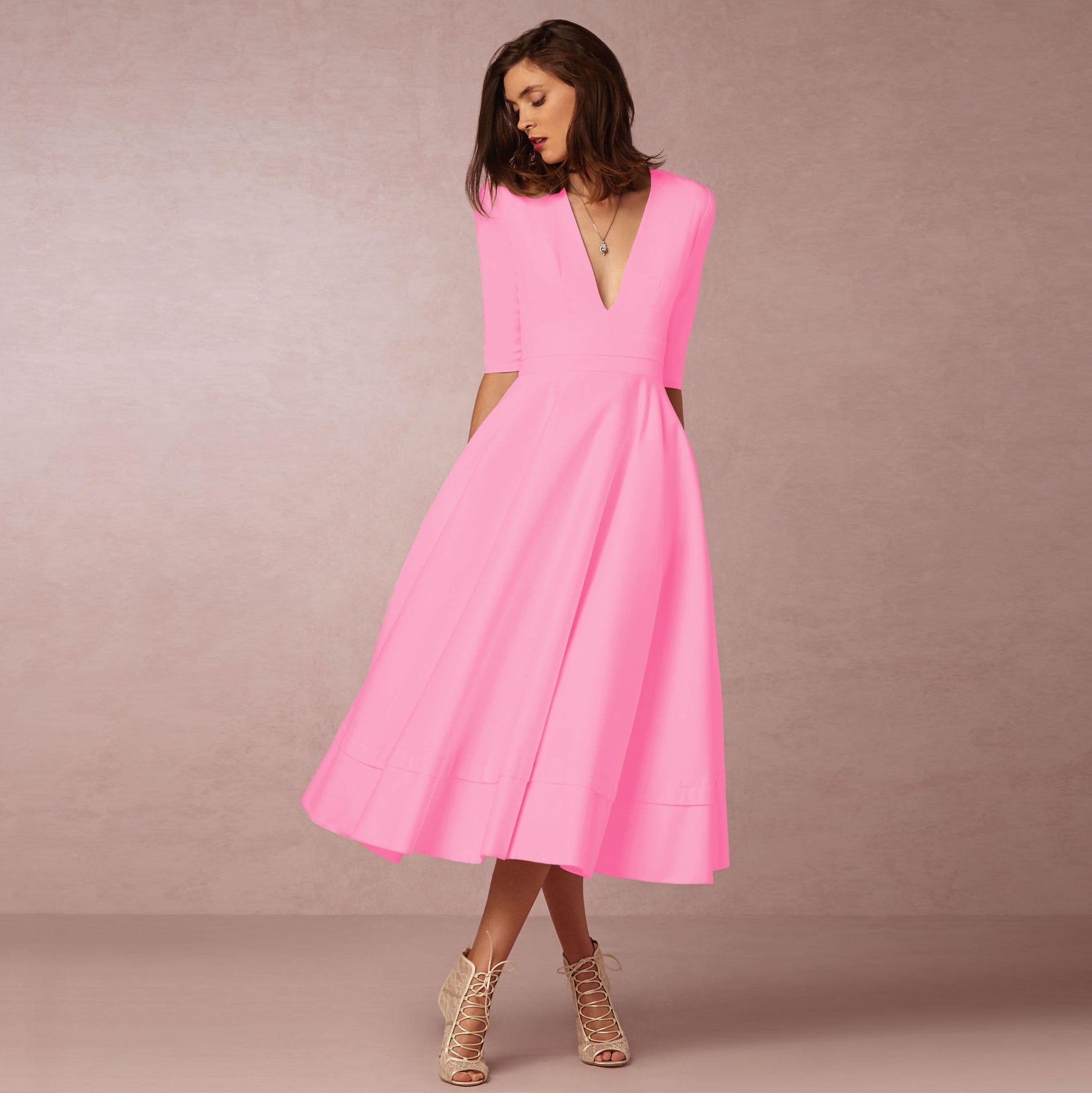 Robe de soirée sexy pour femme col V profond manches longues