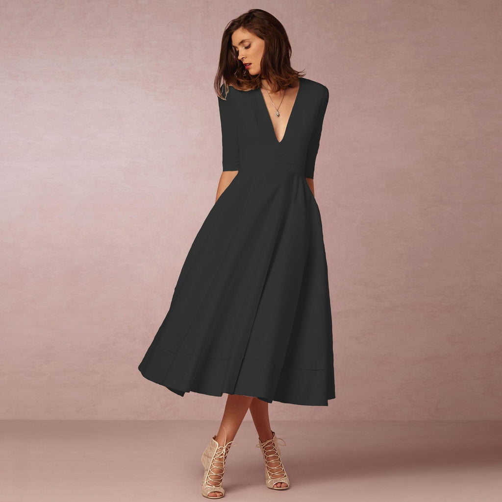 Robe de soirée sexy pour femme col V profond manches longues