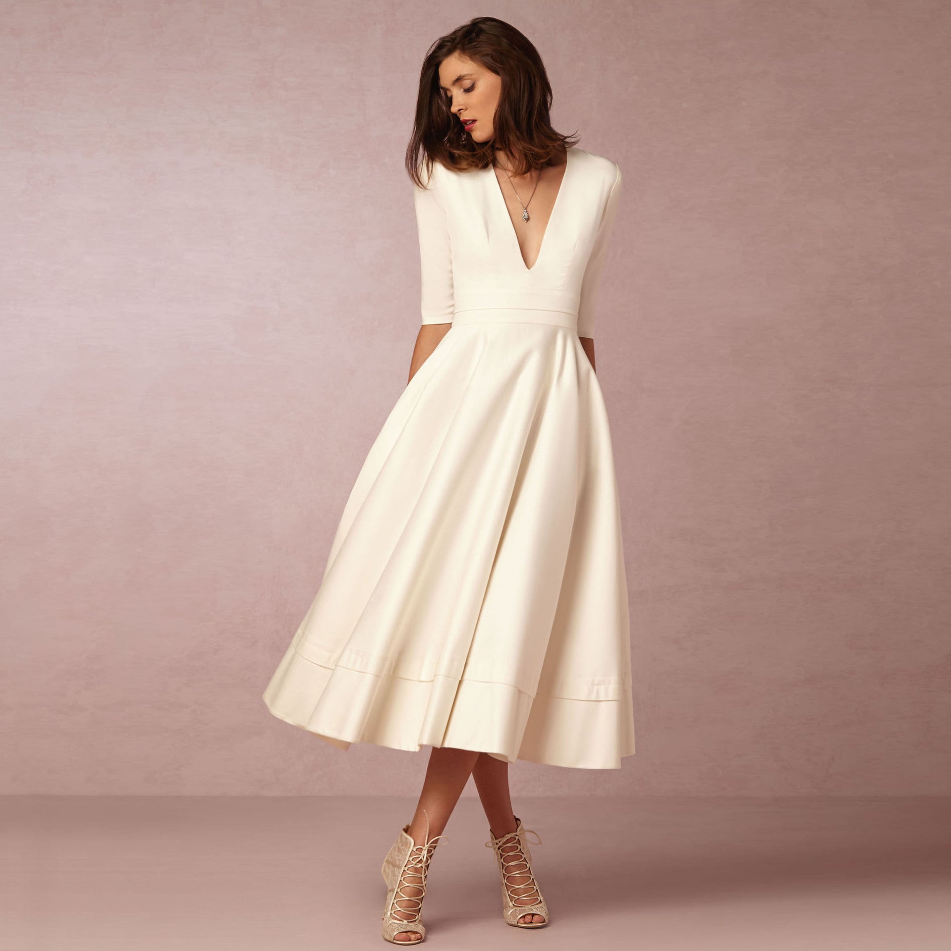 Robe de soirée sexy pour femme col V profond manches longues