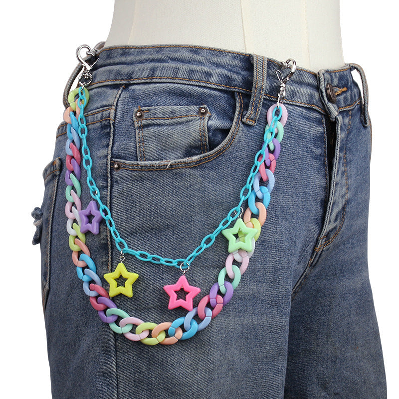 Chaîne de pantalon macaron pentagramme en acrylique
