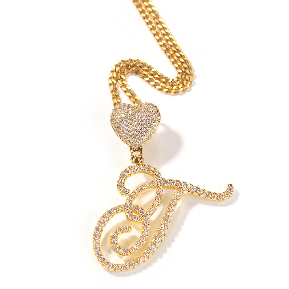 Pendentif zircon amour tête de bouton floral lettre diamant hip hop