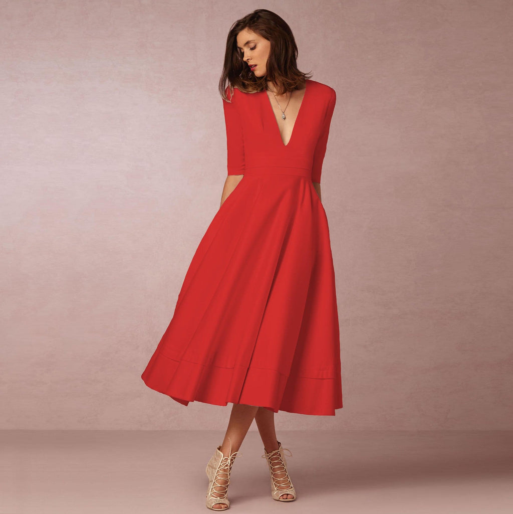 Robe de soirée sexy pour femme col V profond manches longues