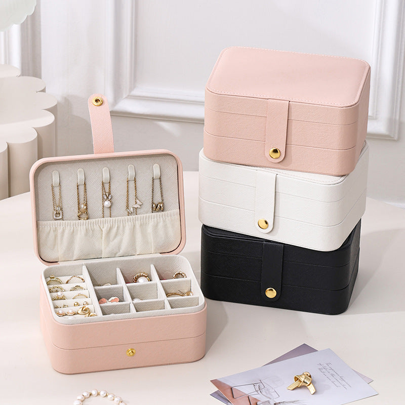 Boîte de rangement portable double couche avec miroir pour la maison
