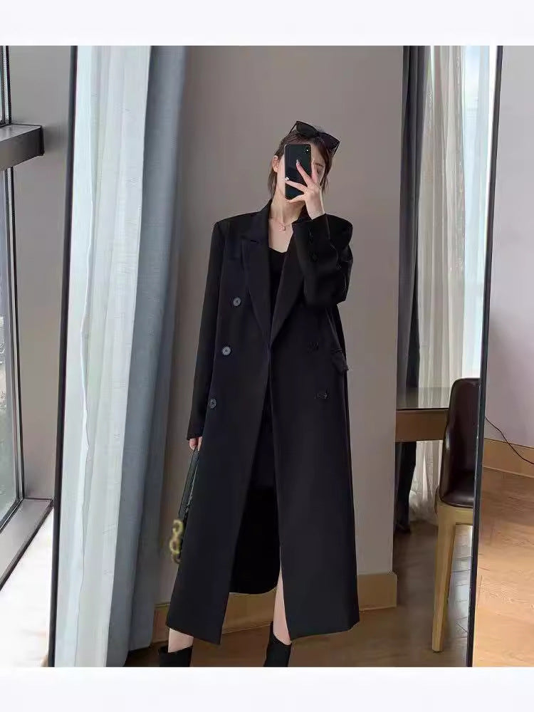 Manteau long à col et à double boutonnage