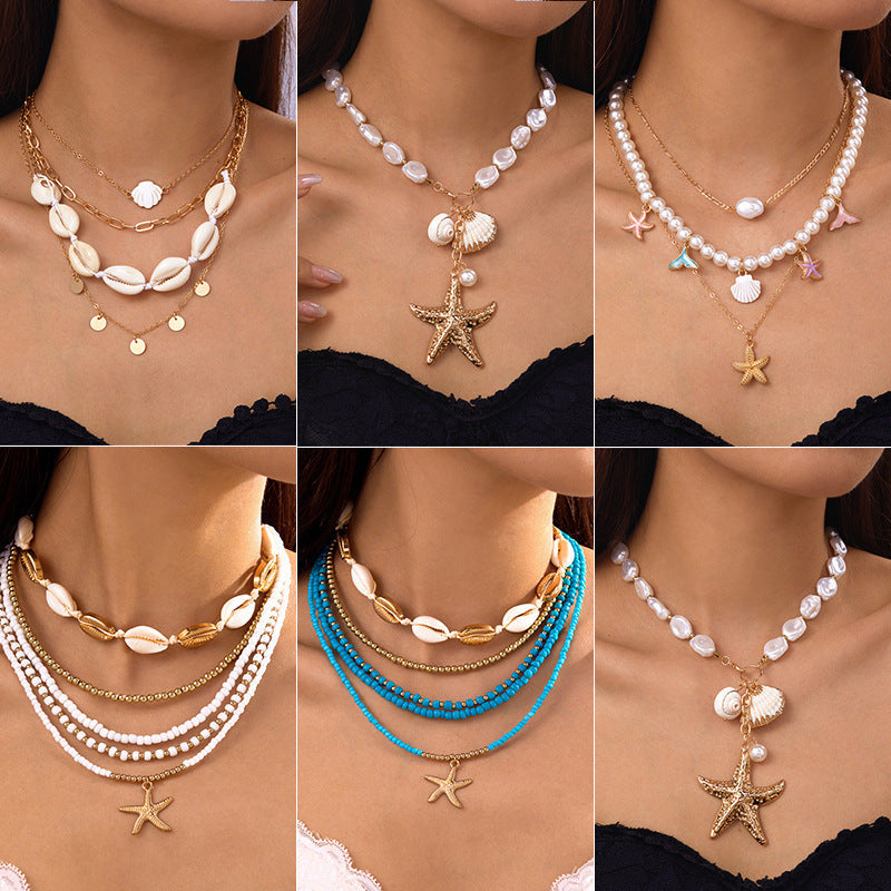 Collier étoile de mer perle collier multi-couches empilable