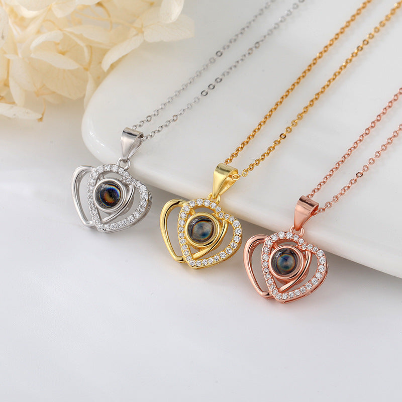 Je t'aime double cœur projection collier chaîne de clavicule