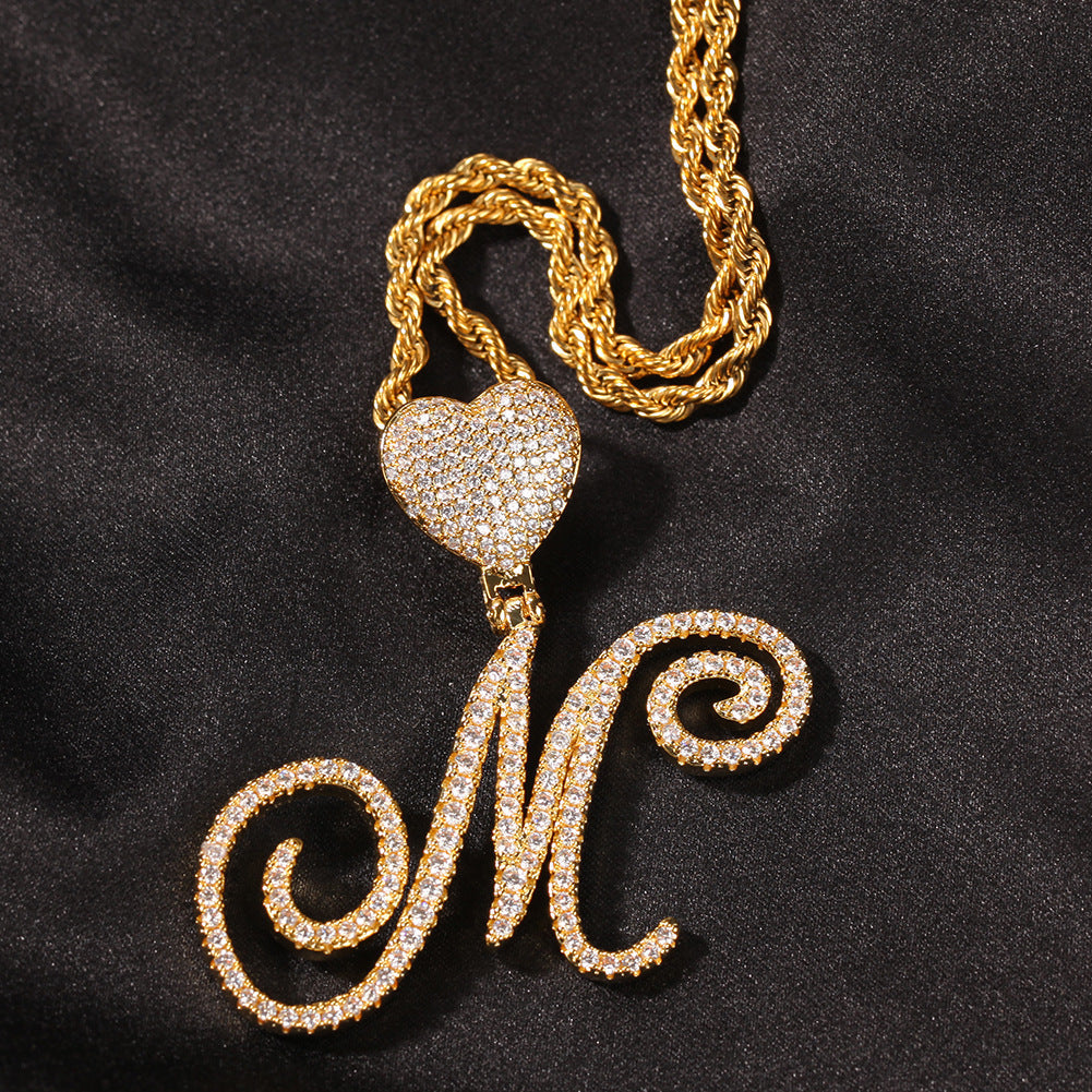 Pendentif zircon amour tête de bouton floral lettre diamant hip hop