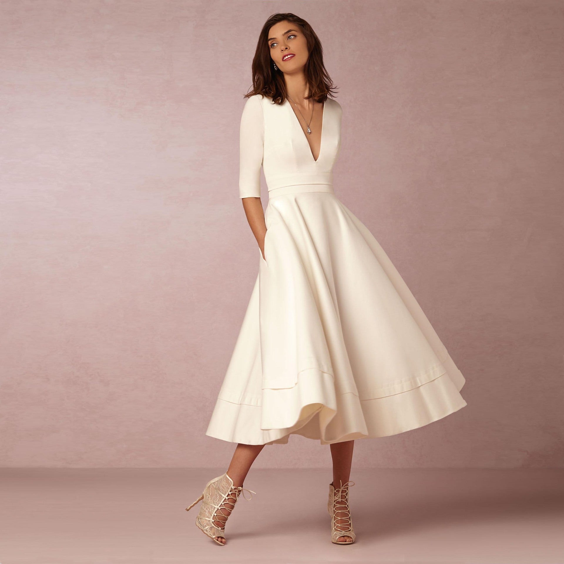 Robe de soirée sexy pour femme col V profond manches longues