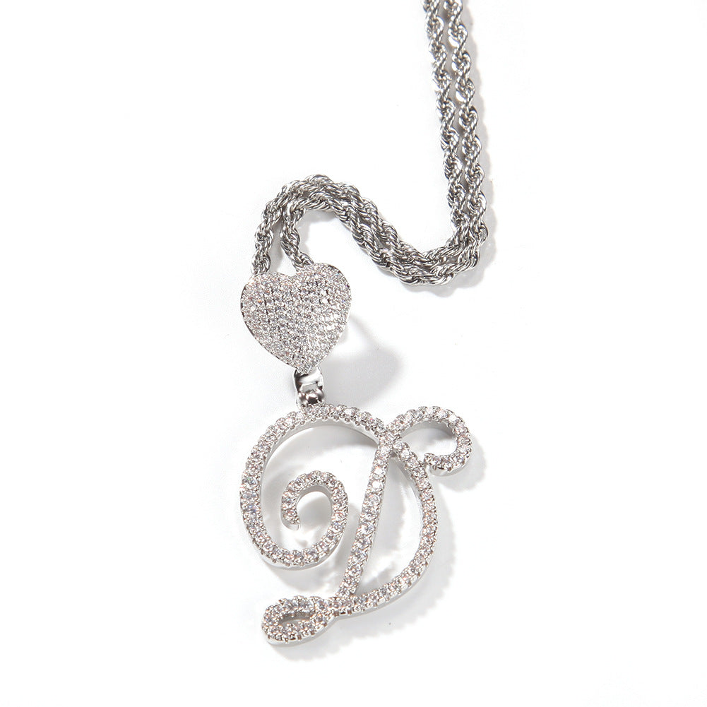 Pendentif zircon amour tête de bouton floral lettre diamant hip hop
