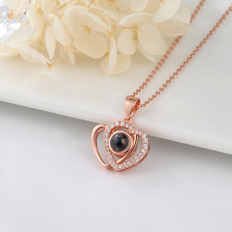 Je t'aime double cœur projection collier chaîne de clavicule