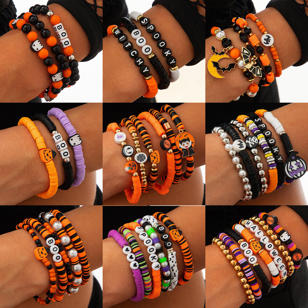 Lot de bracelets citrouille tête de mort pour Halloween