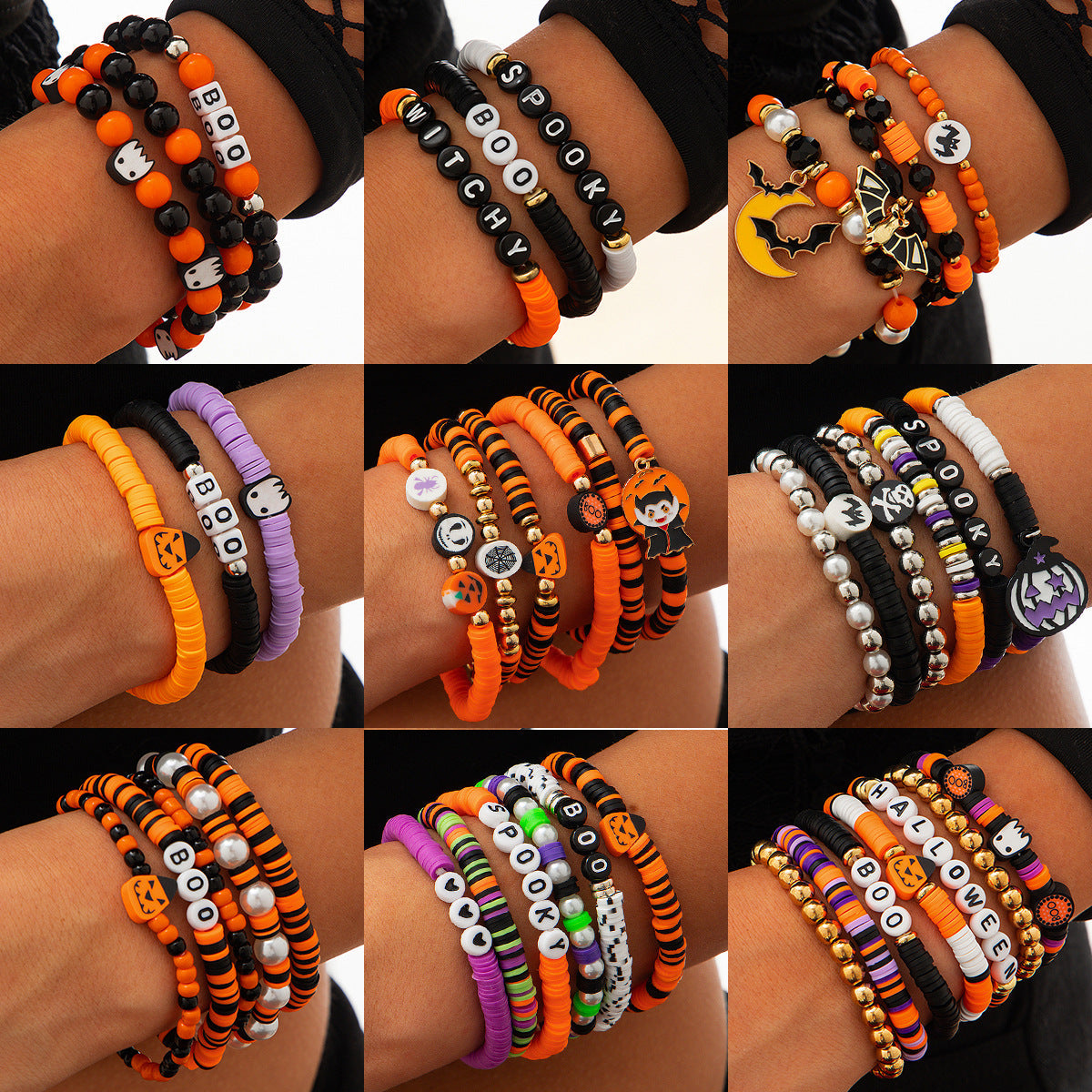 Lot de bracelets citrouille tête de mort pour Halloween