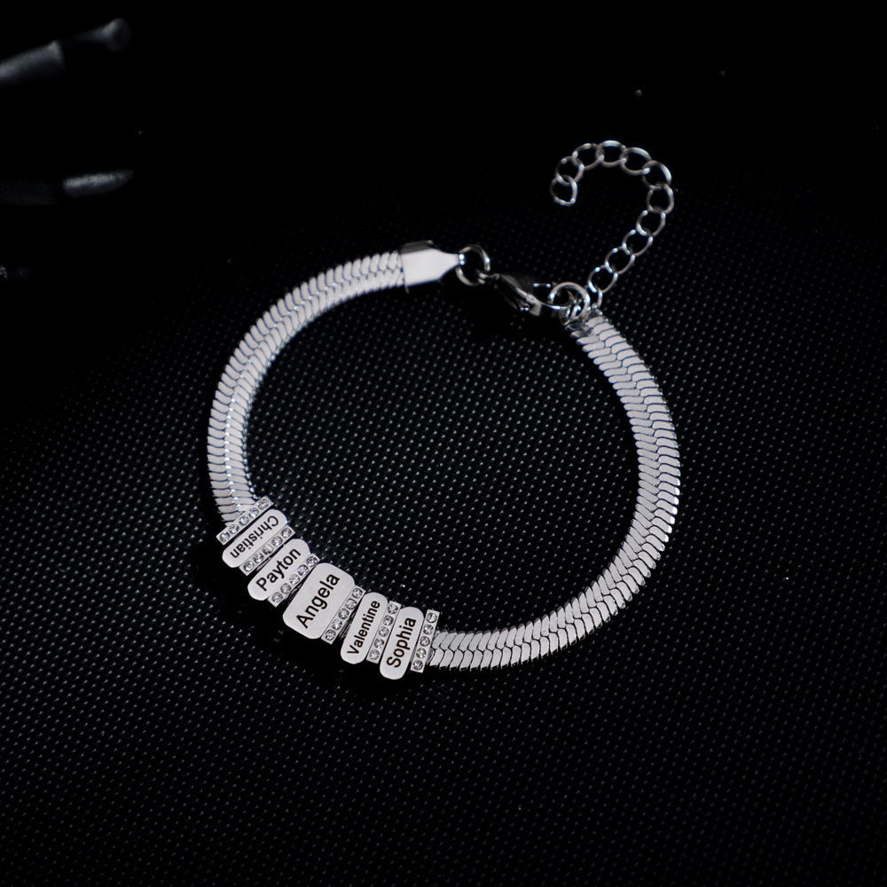 Bracelet plat en chaîne serpent à gravure diamant