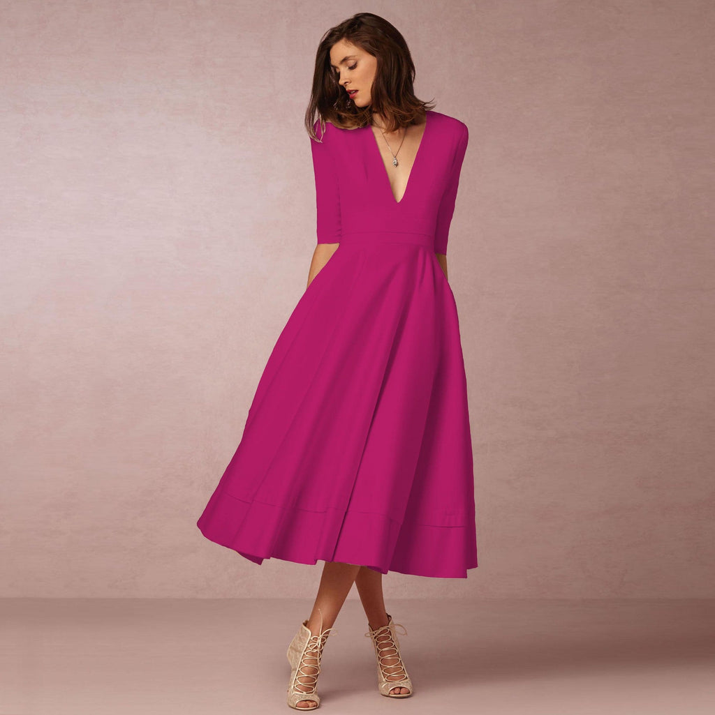 Robe de soirée sexy pour femme col V profond manches longues
