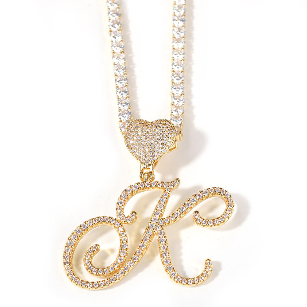 Pendentif zircon amour tête de bouton floral lettre diamant hip hop