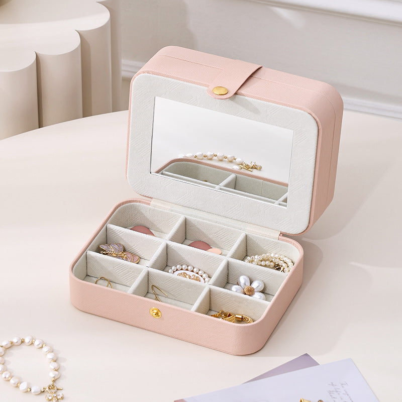 Boîte de rangement portable double couche avec miroir pour la maison