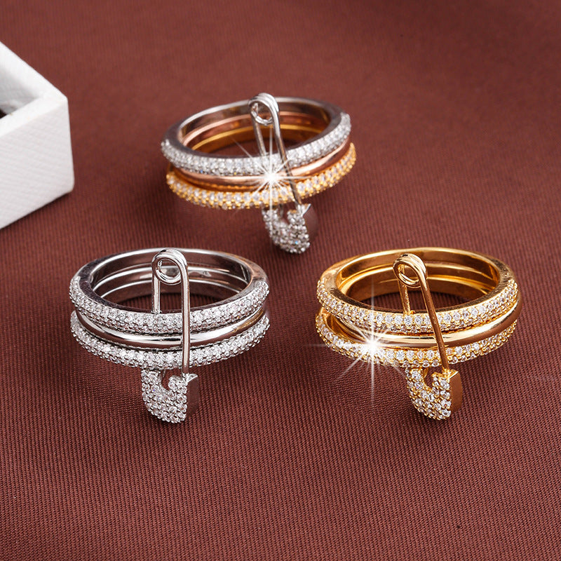 Bague à épingle en zircon micro-incrusté