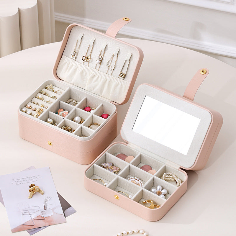 Boîte de rangement portable double couche avec miroir pour la maison
