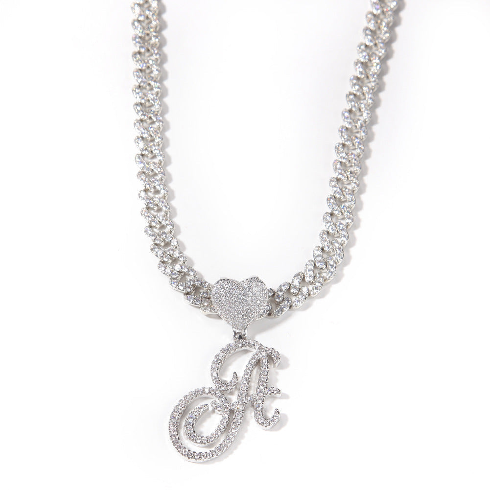 Pendentif zircon amour tête de bouton floral lettre diamant hip hop