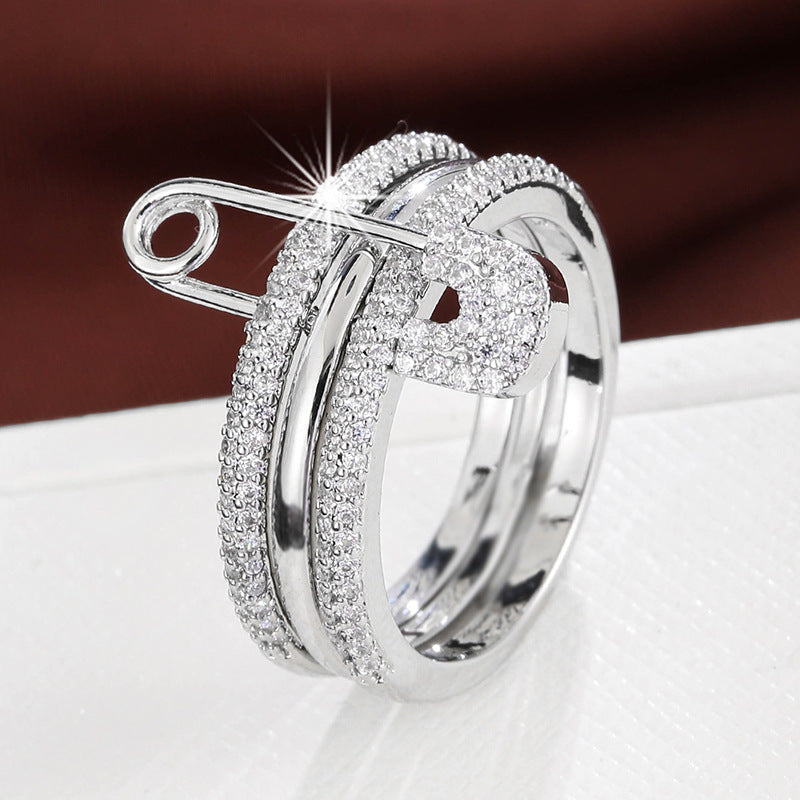 Bague à épingle en zircon micro-incrusté
