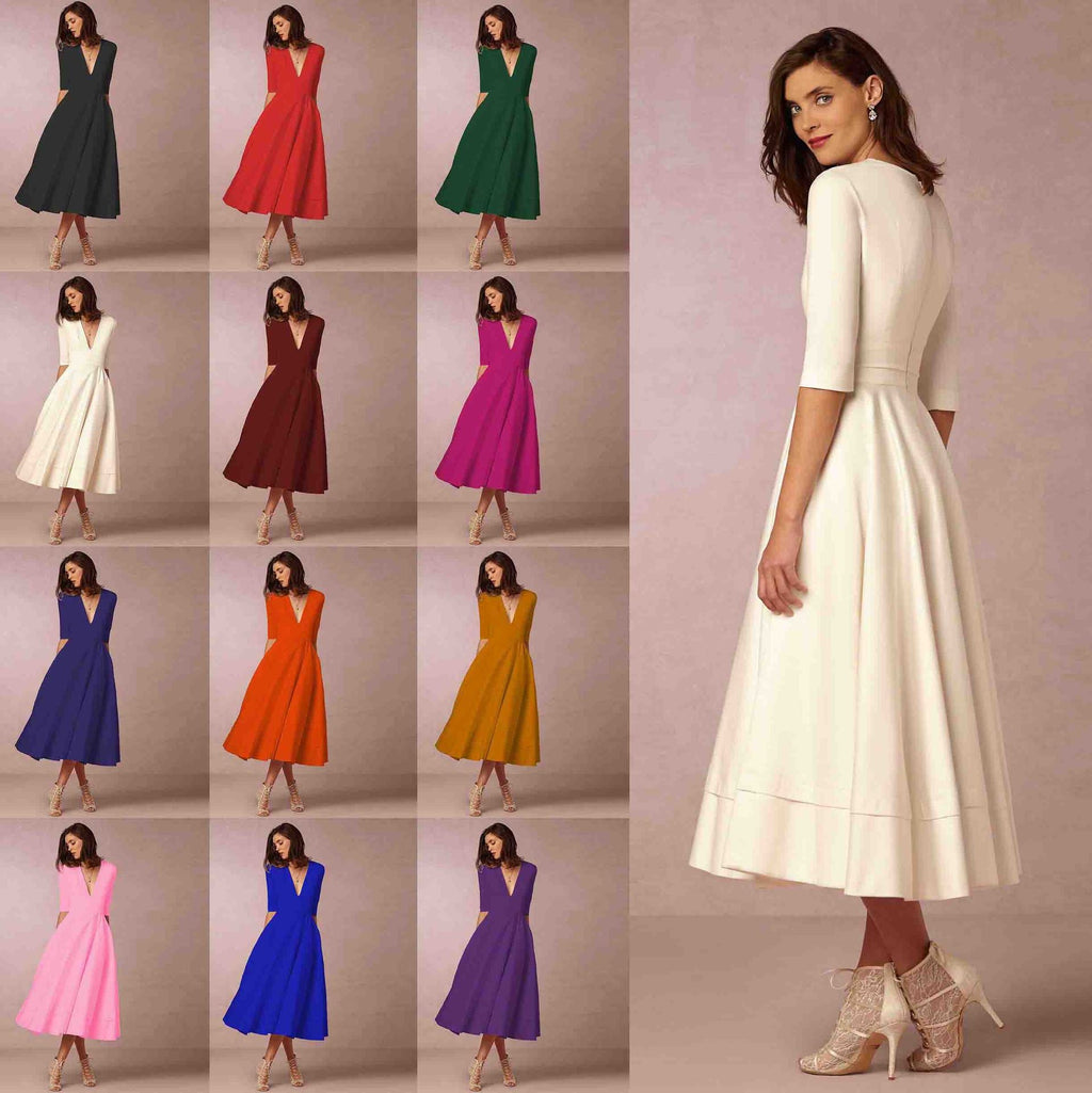 Robe de soirée sexy pour femme col V profond manches longues