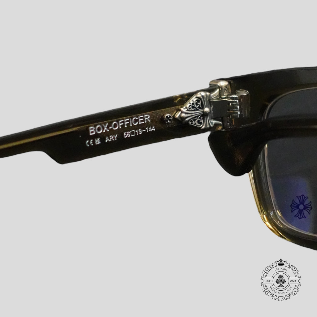 Chrome Hearts Box Officer Glasses in Translucent Olive/Silver