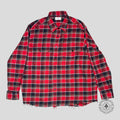 Celine Checked Flannel Worn Hem Overshirt in Red/Black/White/Yellow