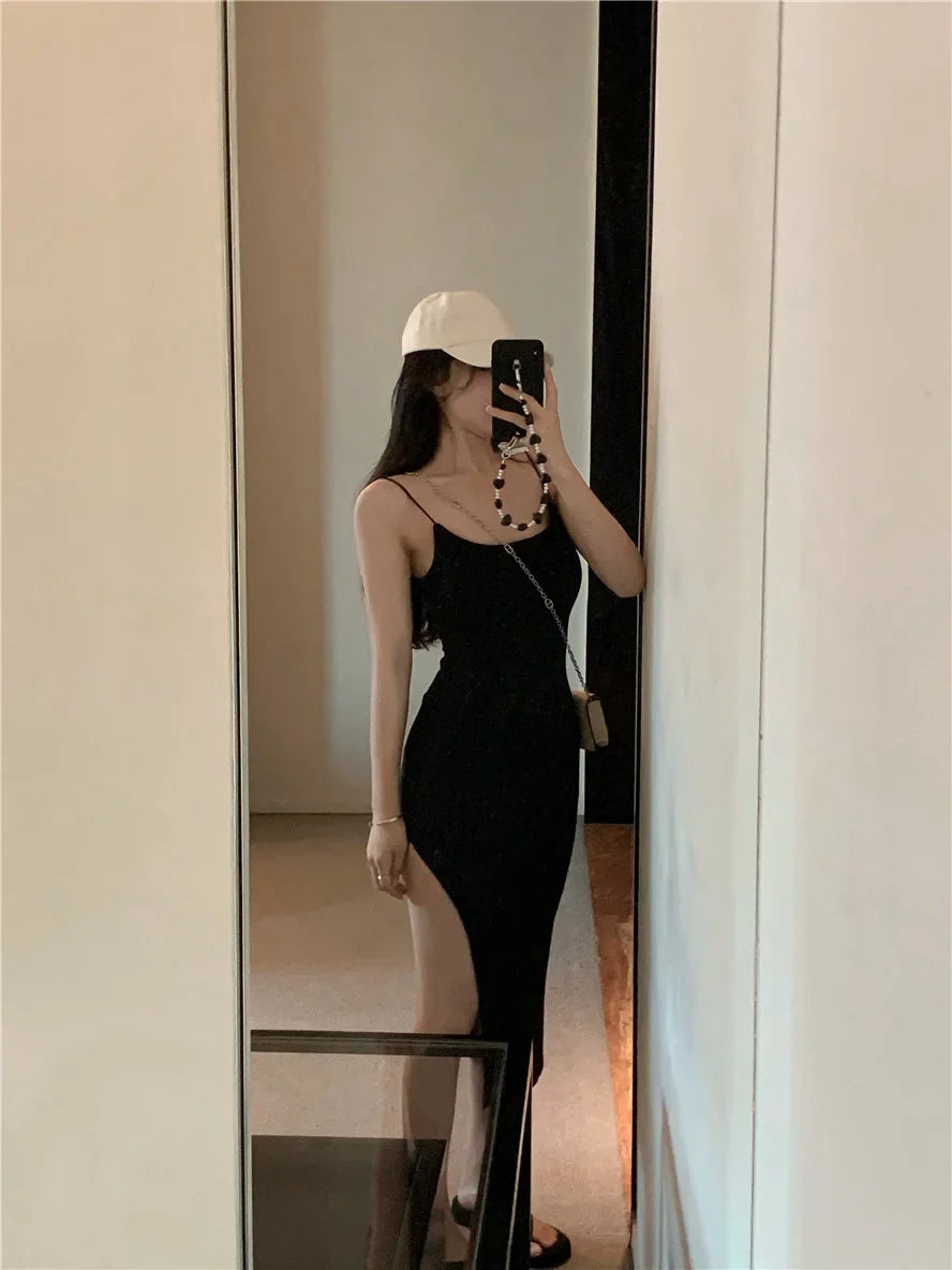 Jupe longue ajustée fendue taille haute pour femme