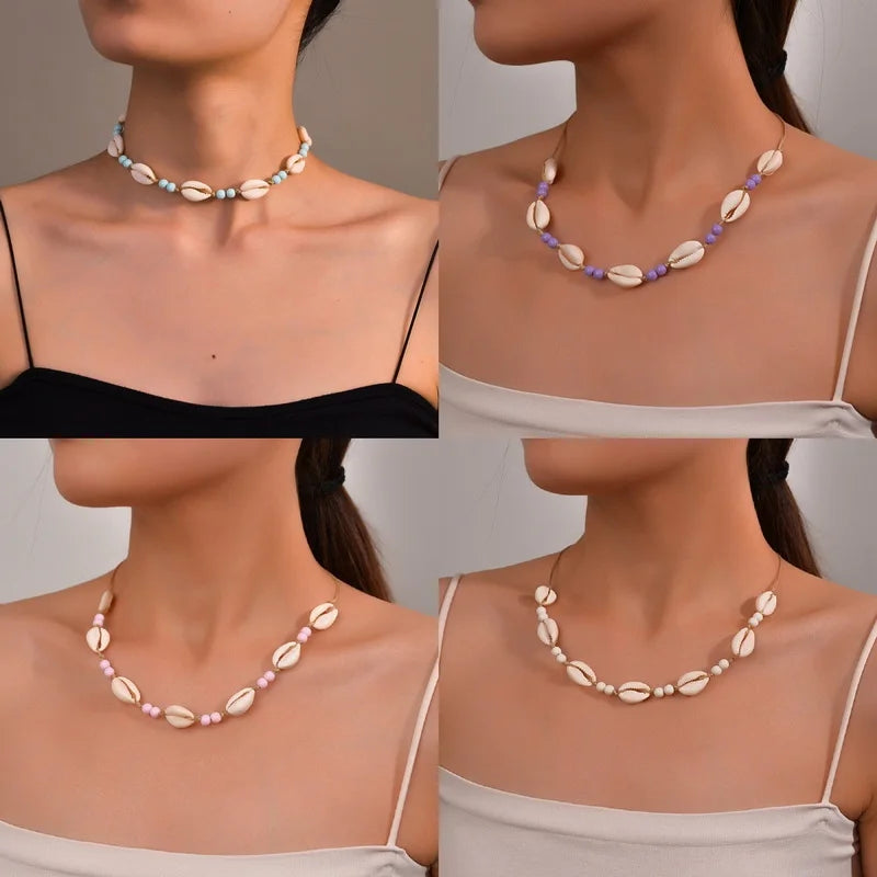 Ras du cou tressé avec perles de coquillages